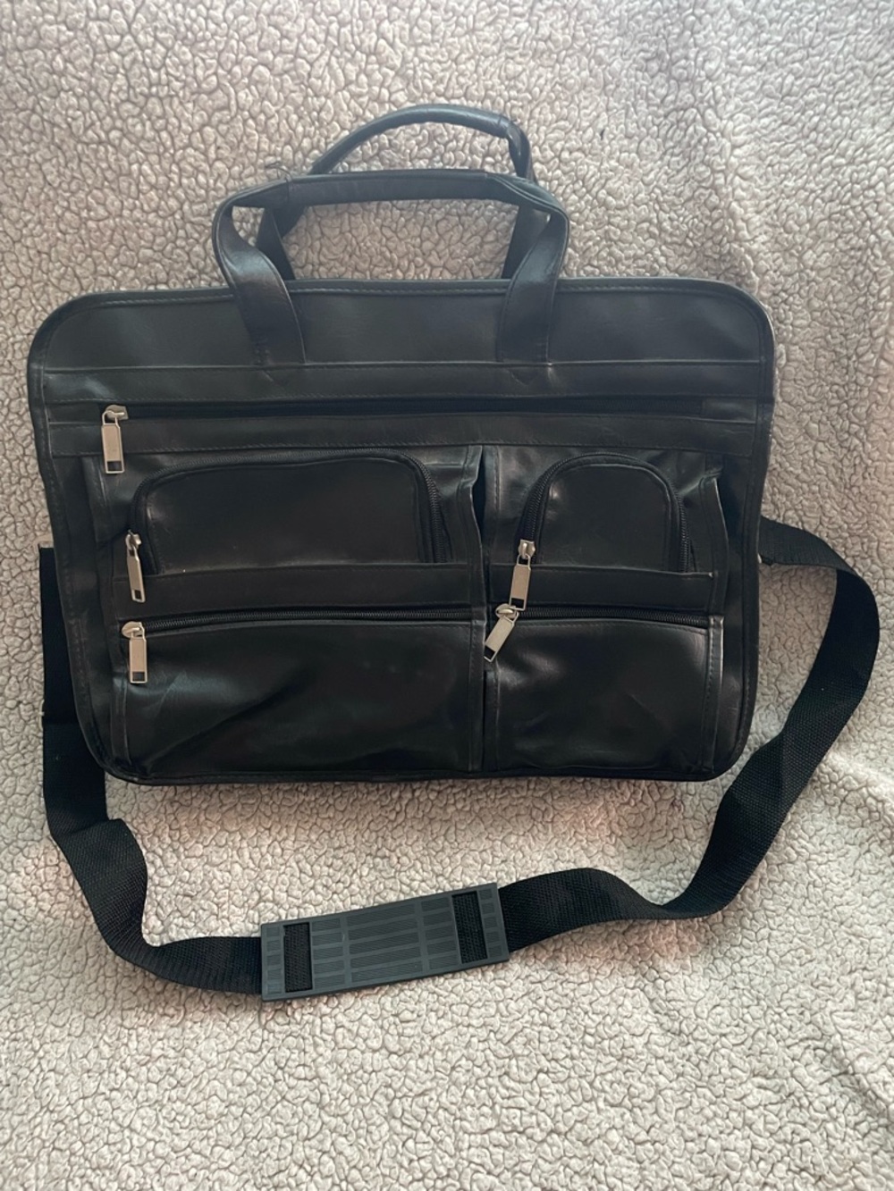 Men's Black Laptop Briefcase with Multiple Zip Pockets